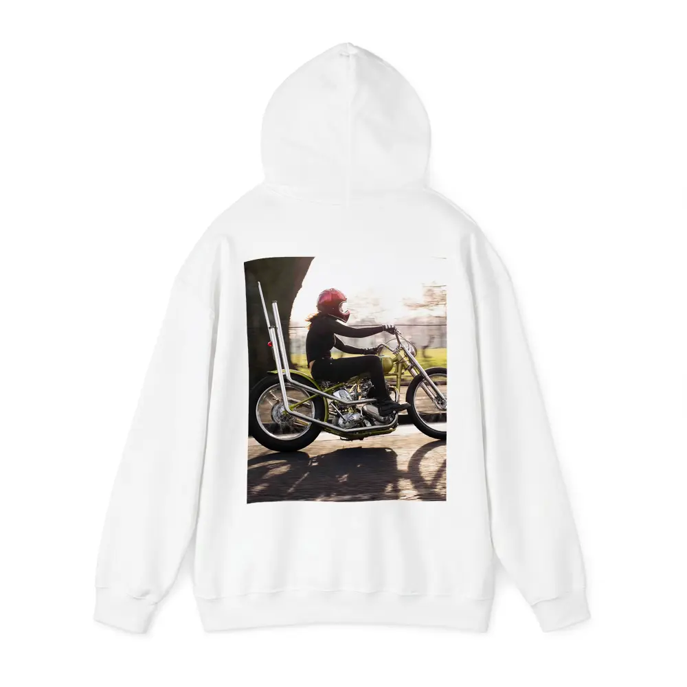 Woman Riding Custom Chopper Motorcycle Street – Hoodies