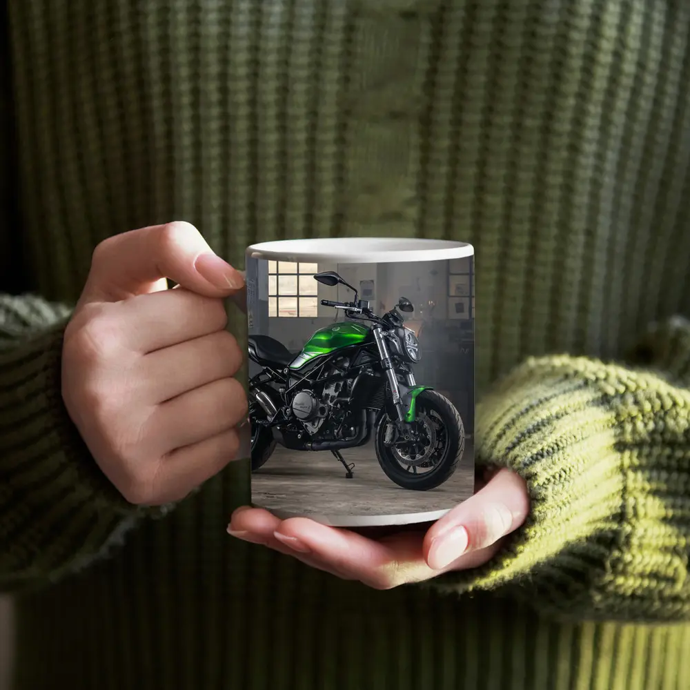 Green Benelli Naked Bike in Industrial Garage – Mugs