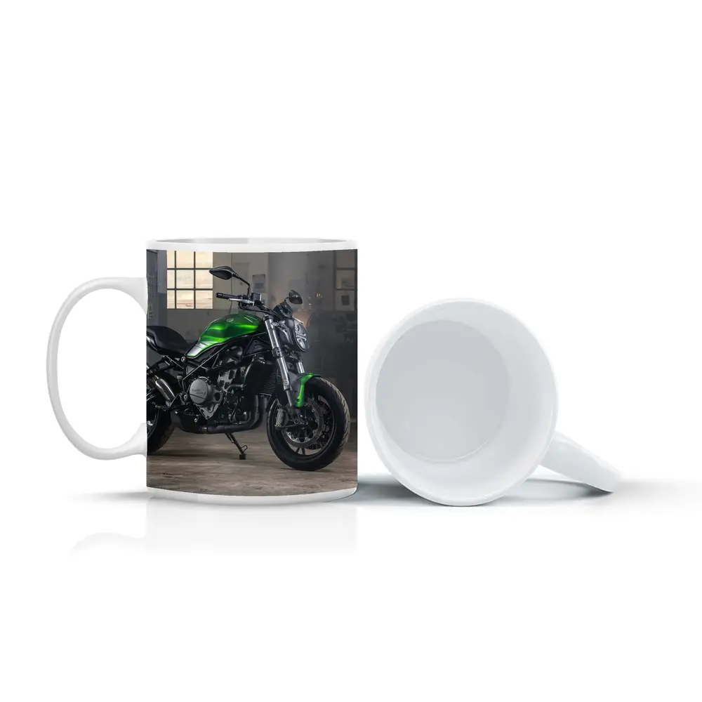 Green Benelli Naked Bike in Industrial Garage – Mugs