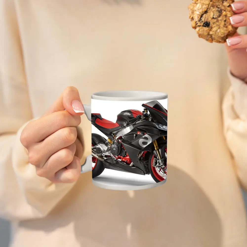 Aprilia Superbike Carbon Red White Background – Mugs