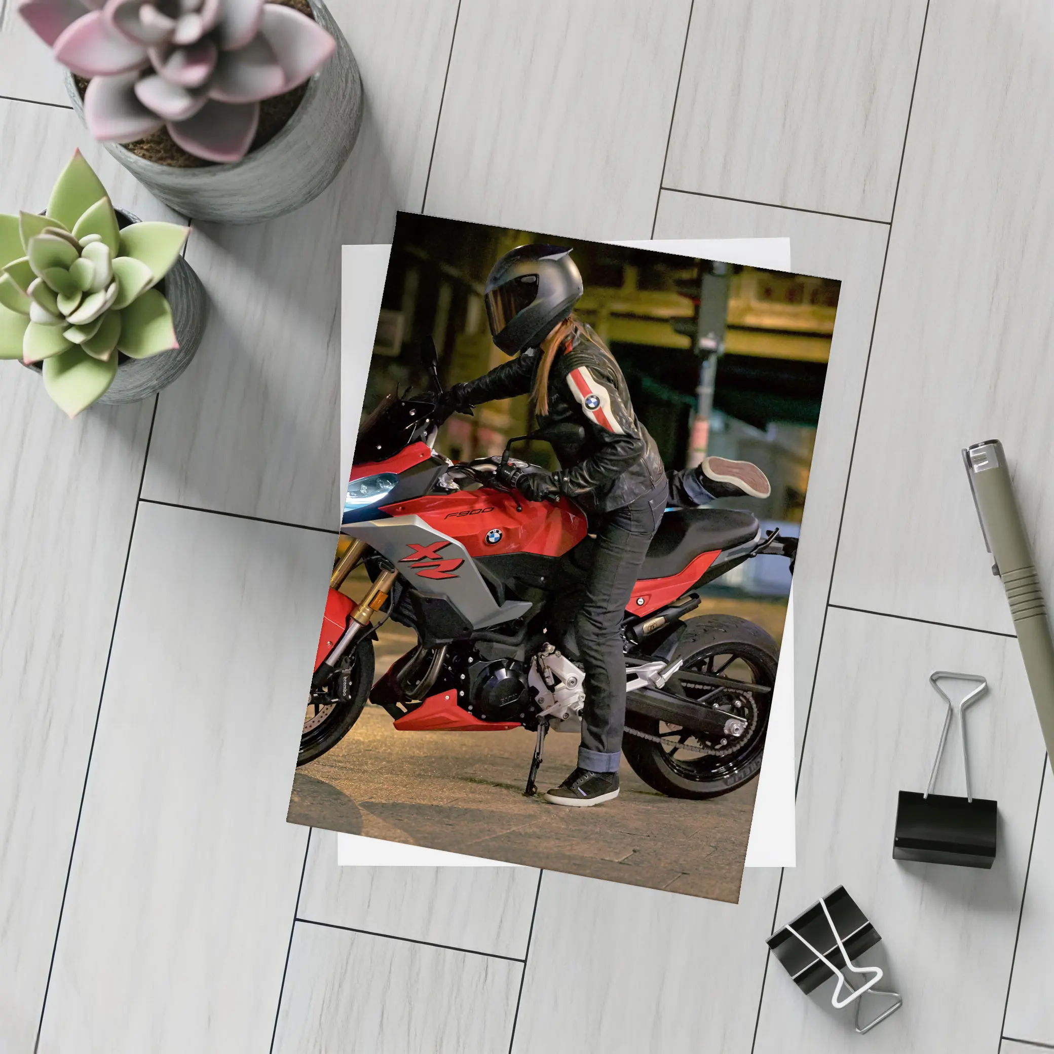 BMW Motorcycle Rider Night City Street – Postcards
