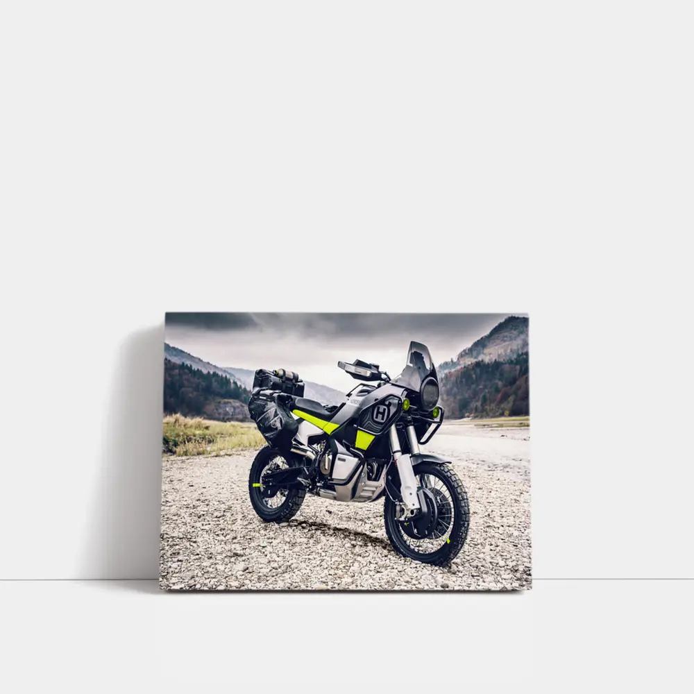 Husqvarna Adventure Motorcycle Rocky Mountain Riverbed – Wall Art