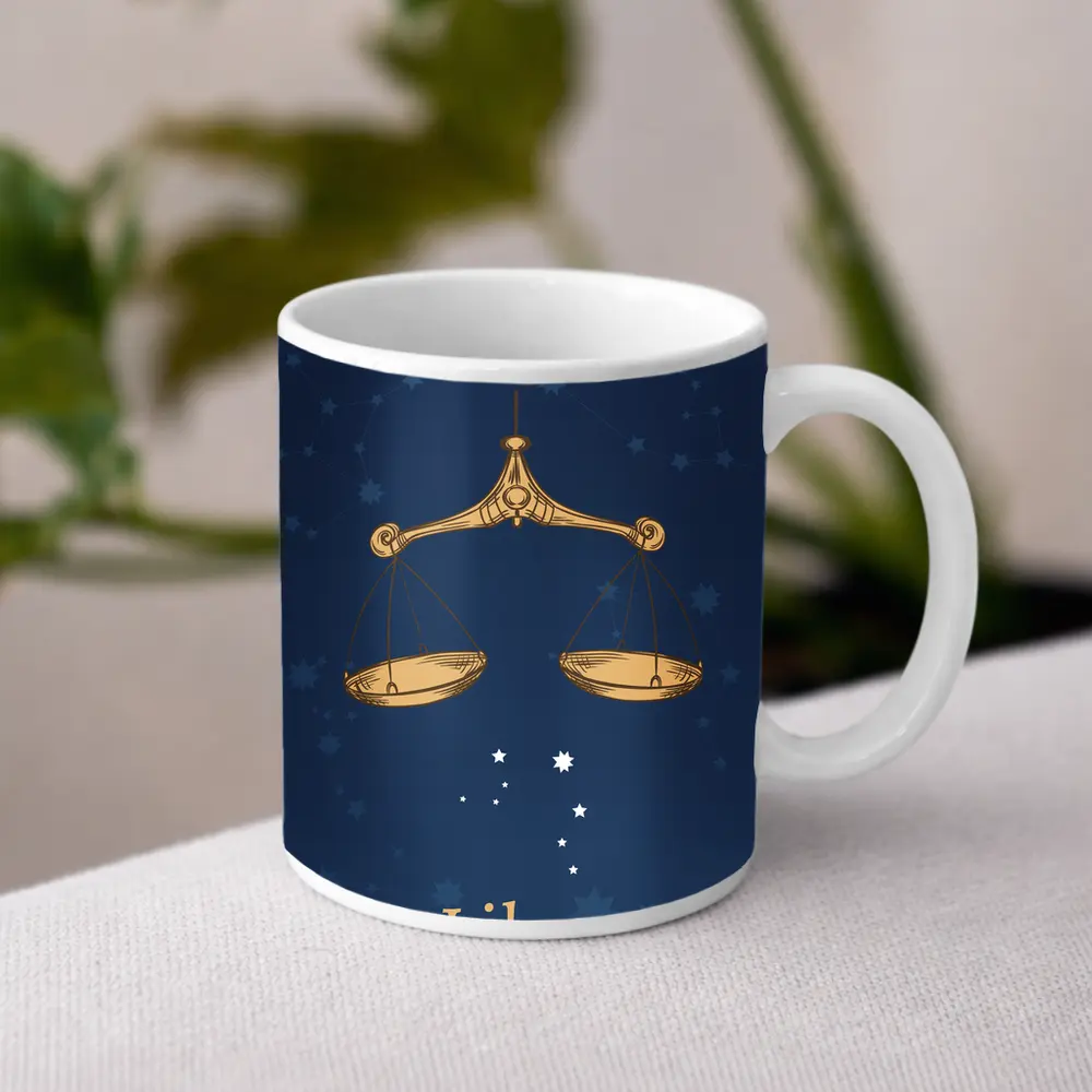 Libra Zodiac Sign Gold Scales Blue – Mugs