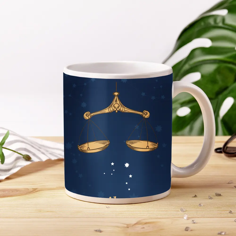 Libra Zodiac Sign Gold Scales Blue – Mugs