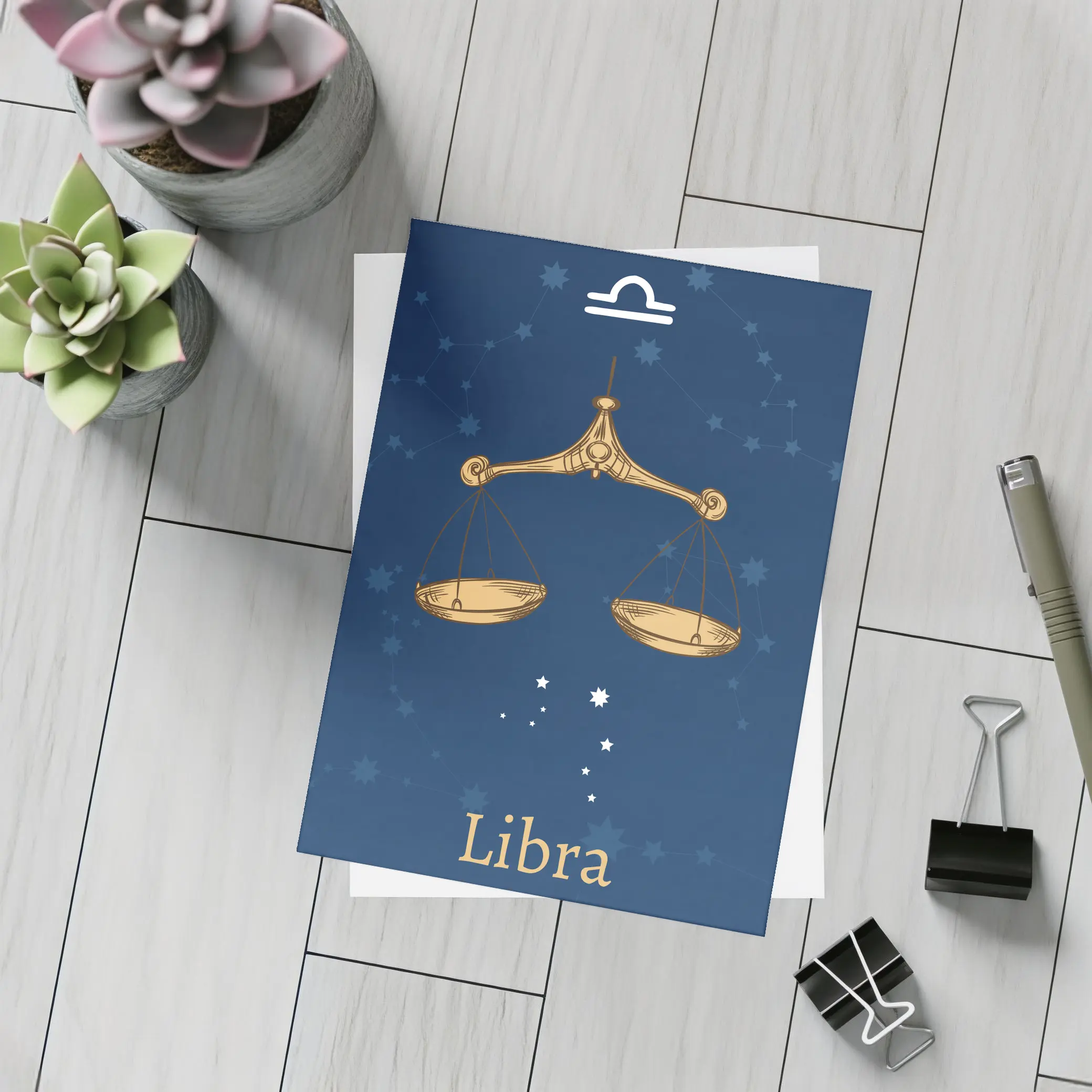 Libra Zodiac Sign Gold Scales Blue – Postcards