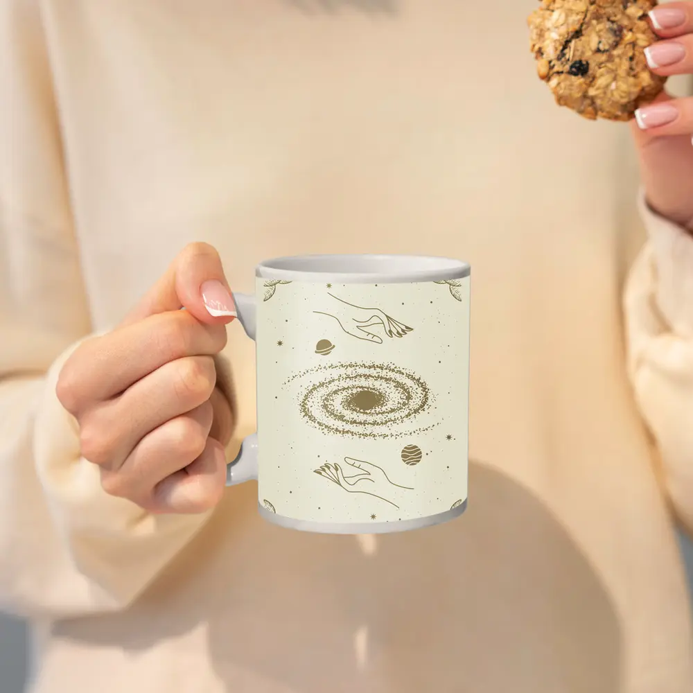 Celestial Hands Galaxy Space Boho Beige Art – Mugs