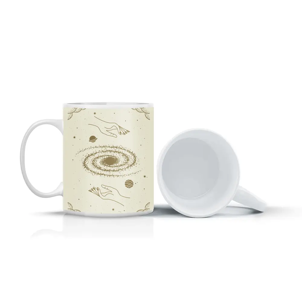 Celestial Hands Galaxy Space Boho Beige Art – Mugs