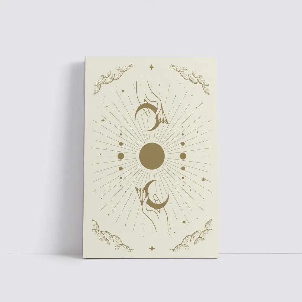 Celestial Hands Moon Sun Boho Gold Art – Wall Art