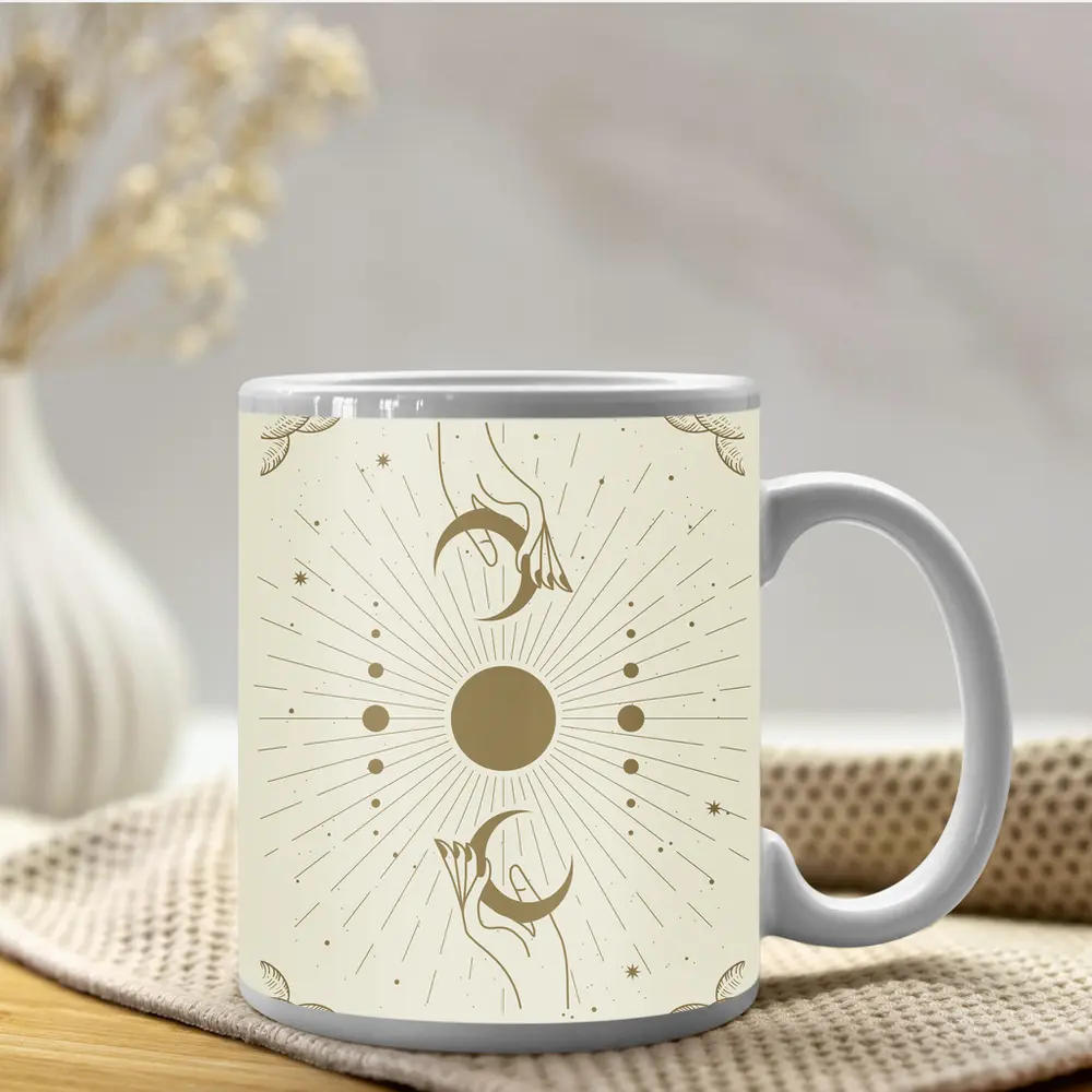 Celestial Hands Moon Sun Boho Gold Art – Mugs