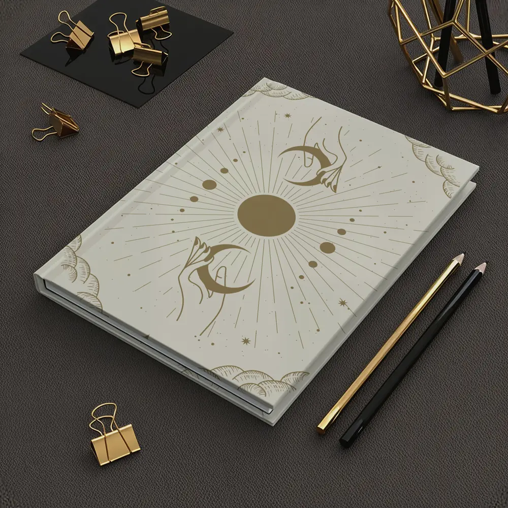 Celestial Hands Moon Sun Boho Gold Art – Notebooks