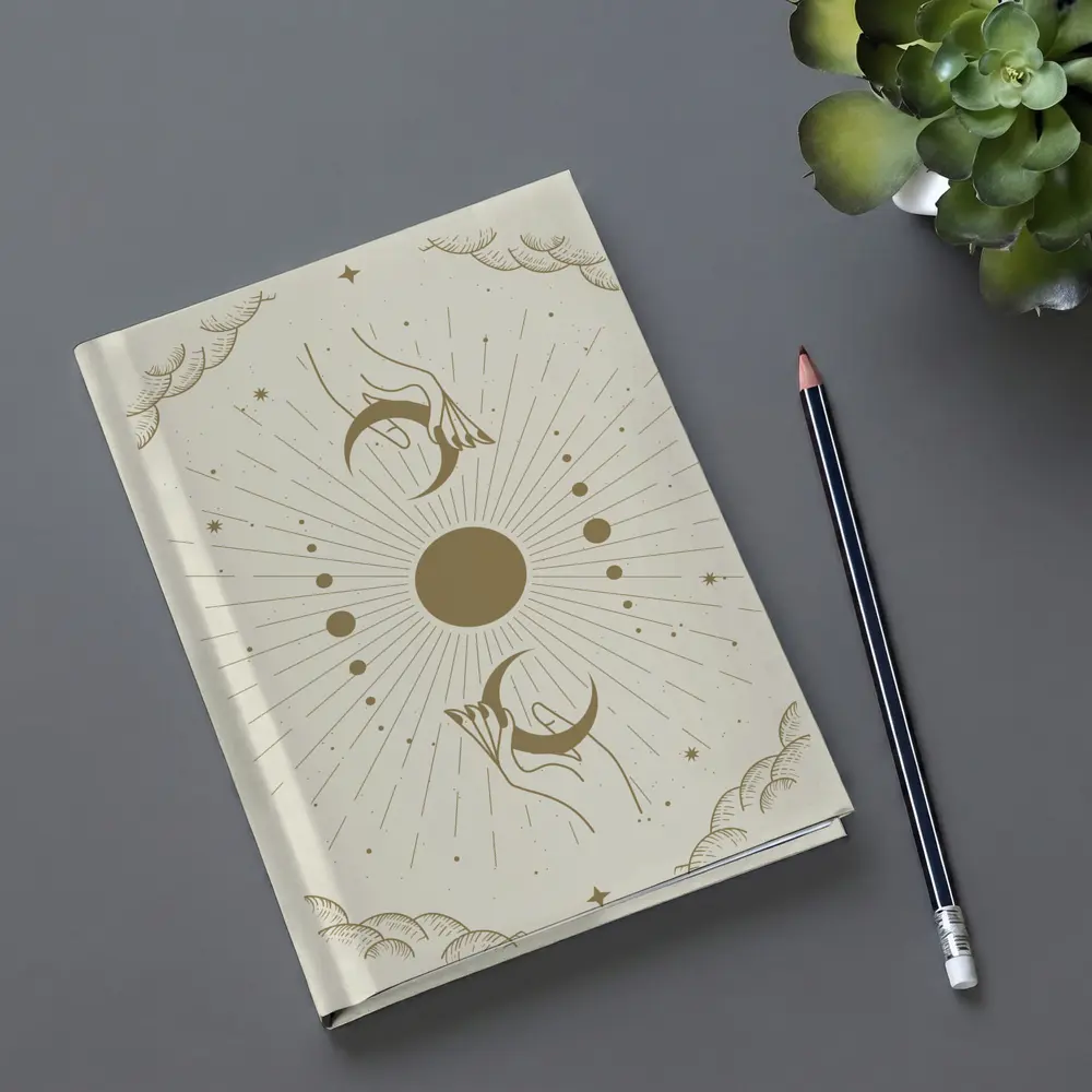 Celestial Hands Moon Sun Boho Gold Art – Notebooks