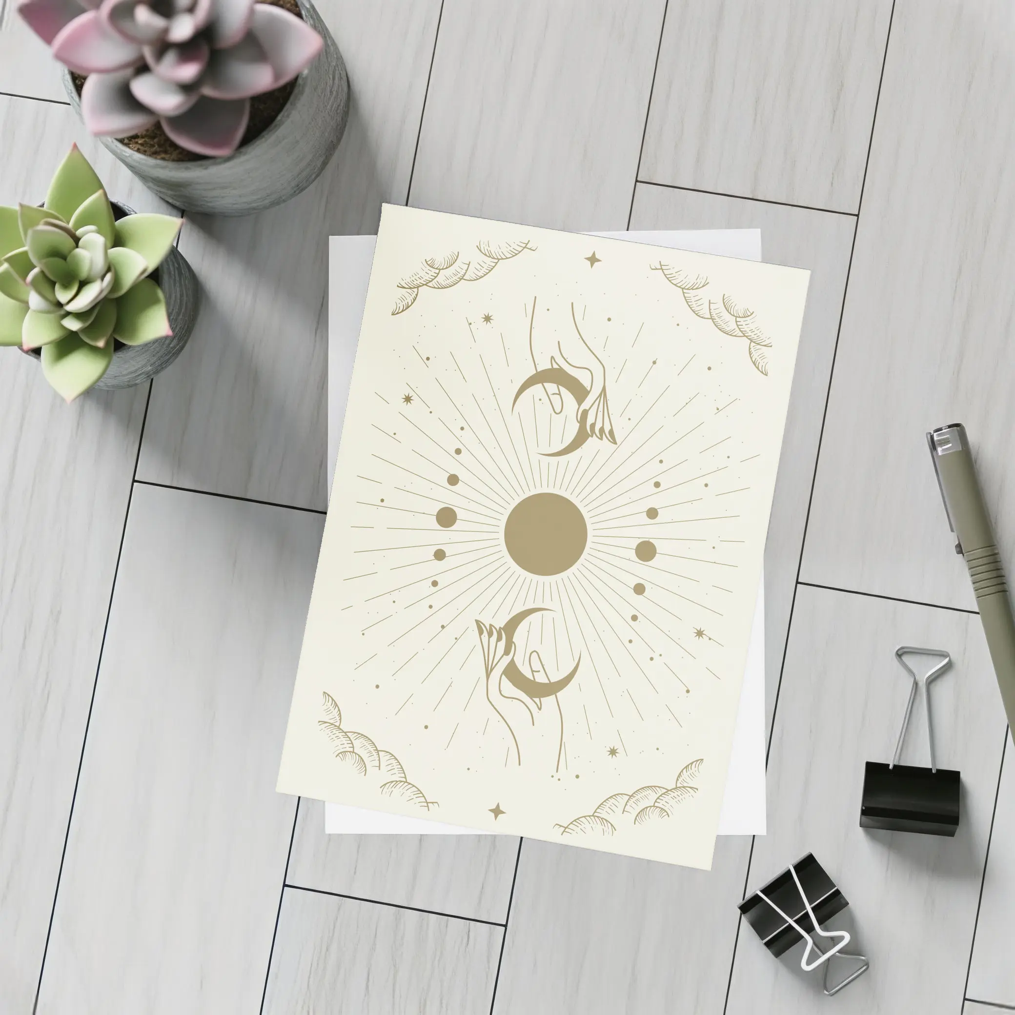 Celestial Hands Moon Sun Boho Gold Art – Postcards