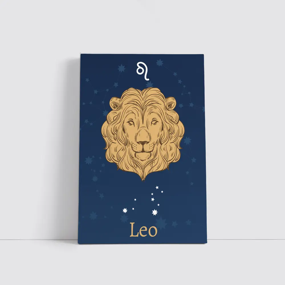 Leo Zodiac Lion Portrait Dark Blue Stars – Wall Art
