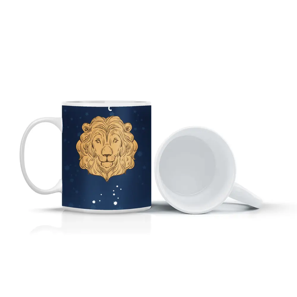 Leo Zodiac Lion Portrait Dark Blue Stars – Mugs