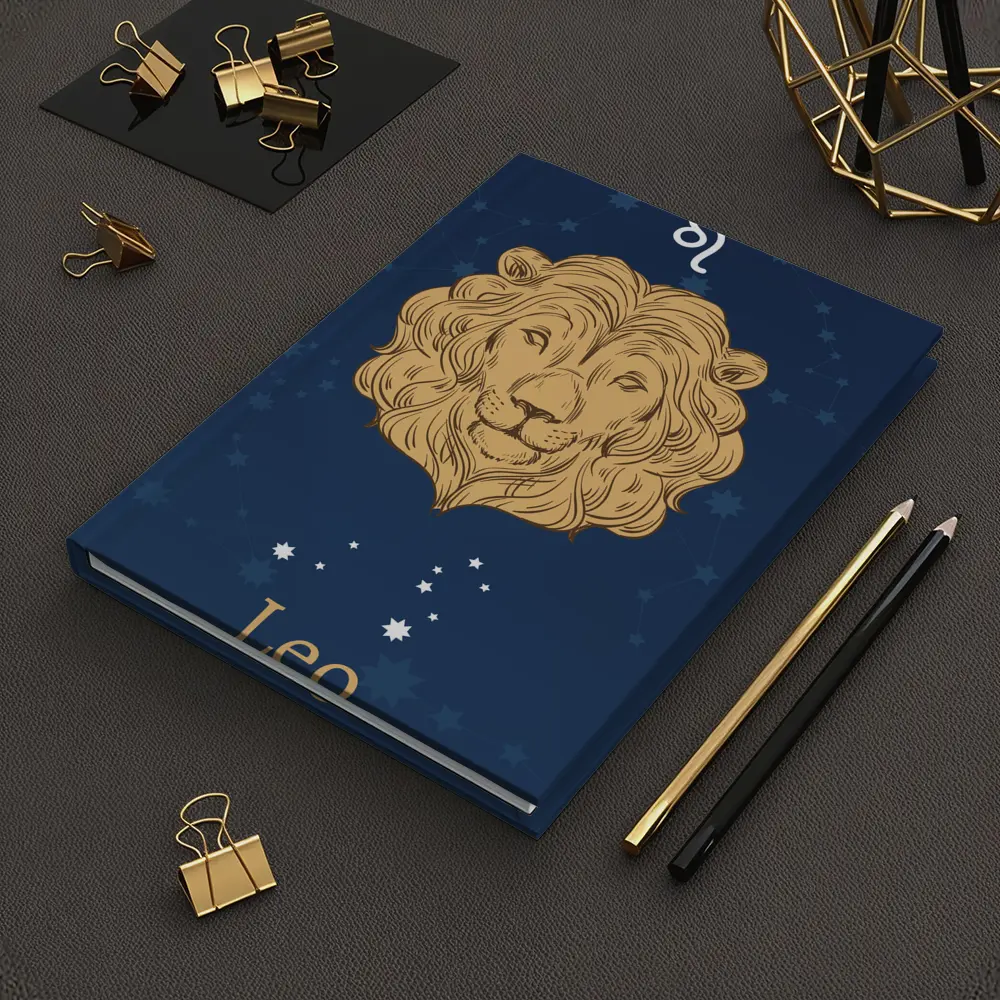 Leo Zodiac Lion Portrait Dark Blue Stars – Notebooks