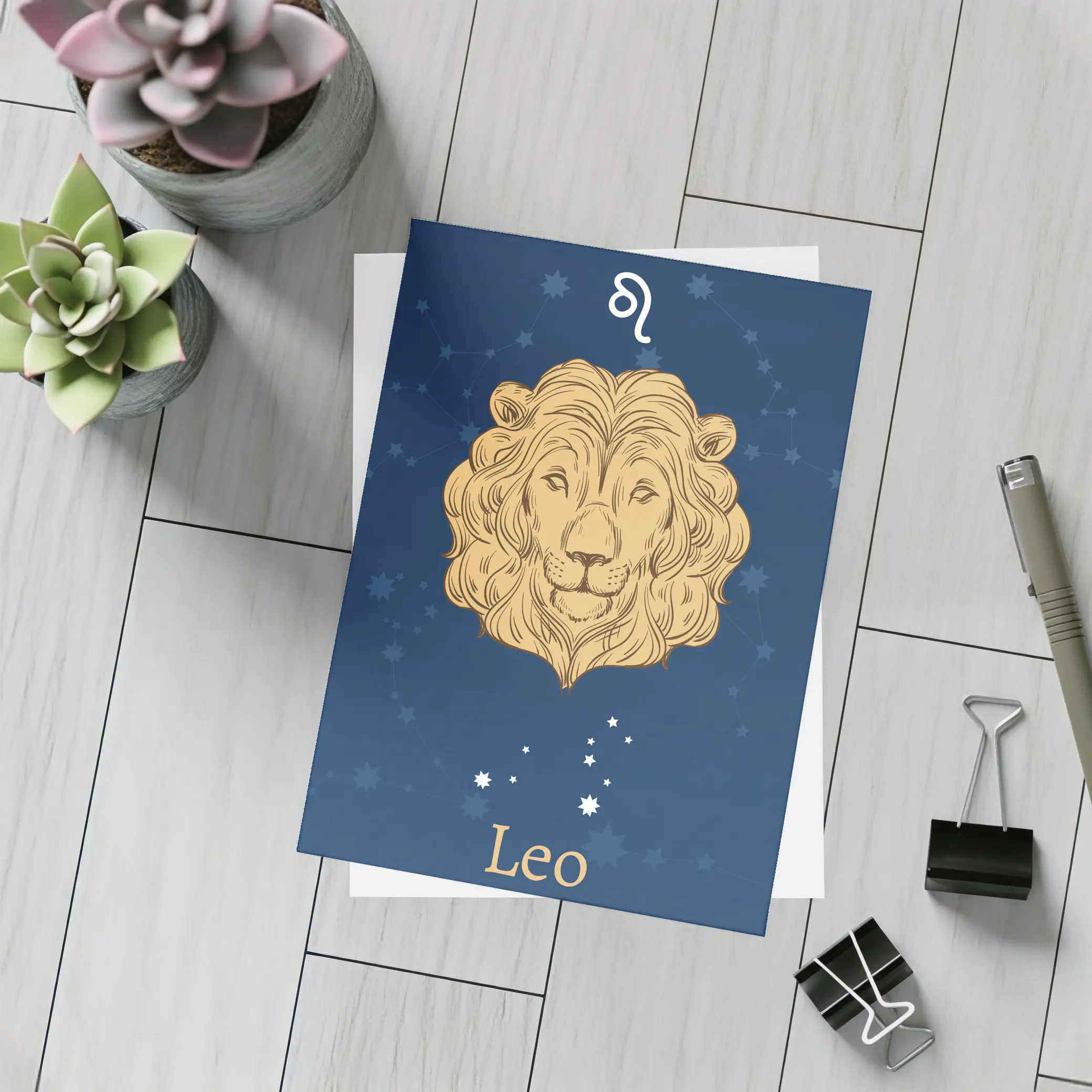 Leo Zodiac Lion Portrait Dark Blue Stars – Postcards