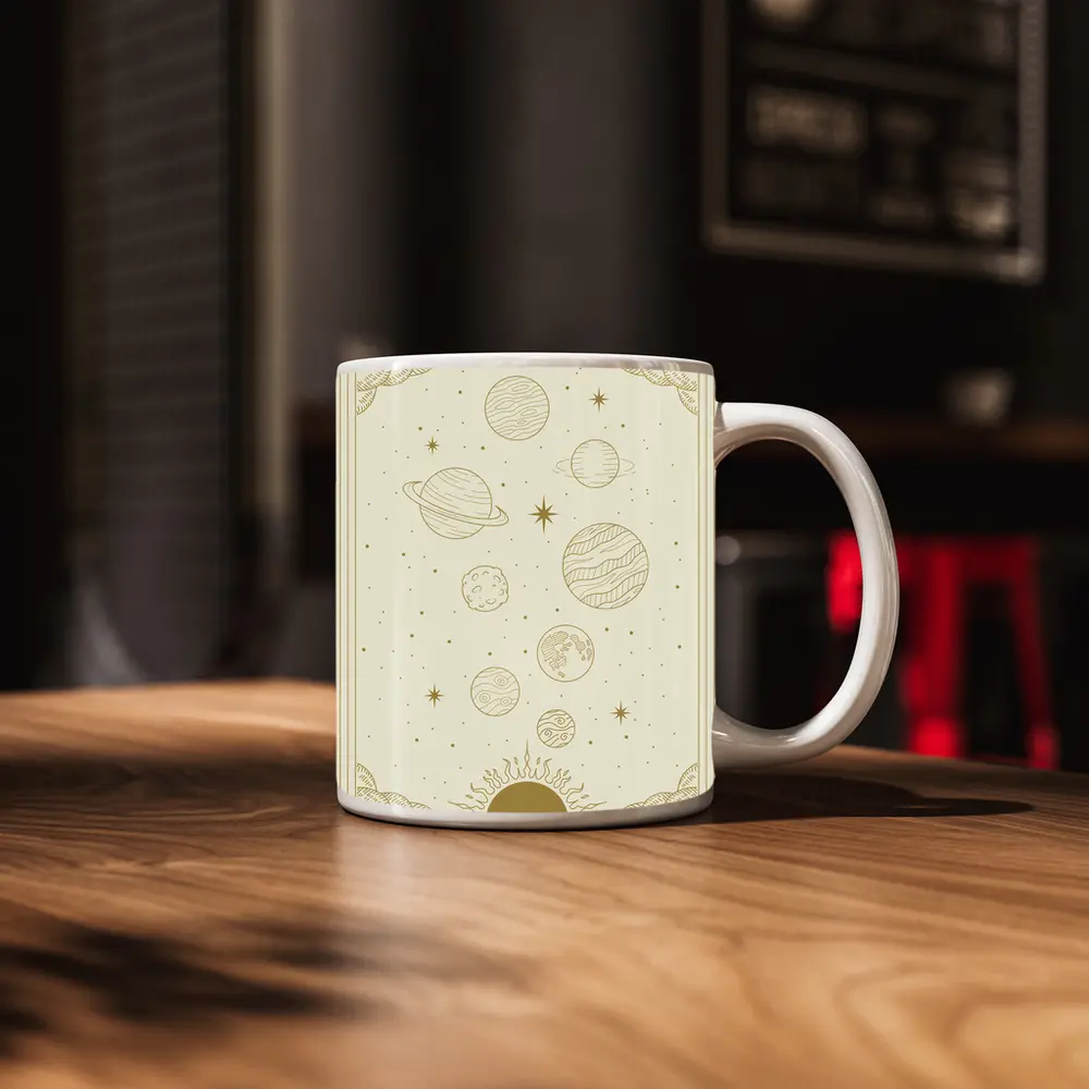 Gold Celestial Planets Solar System Mystical Art – Mugs