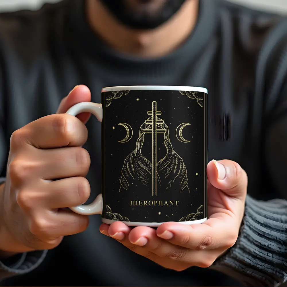 Hierophant Tarot Card Gold Dark Art – Mugs