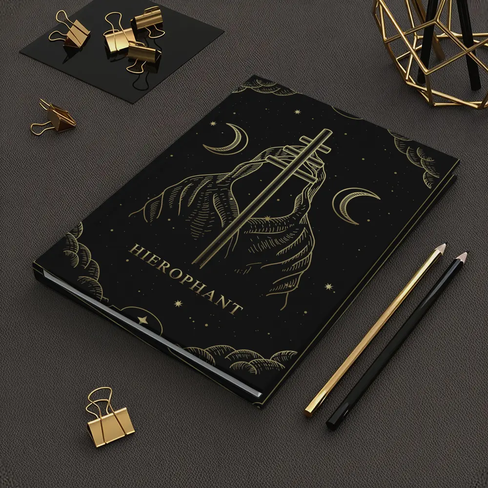 Hierophant Tarot Card Gold Dark Art – Notebooks
