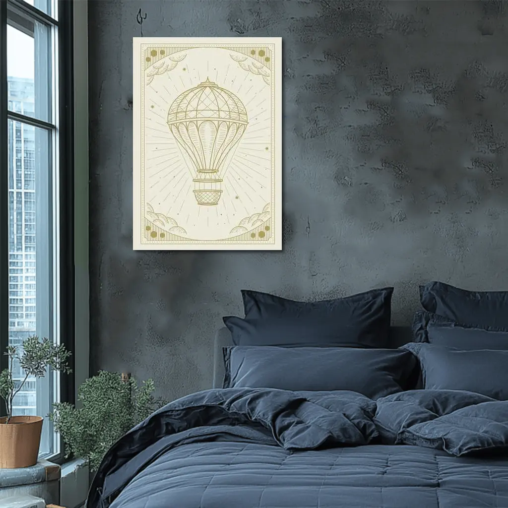 Vintage Hot Air Balloon Engraving Gold Art – Wall Art
