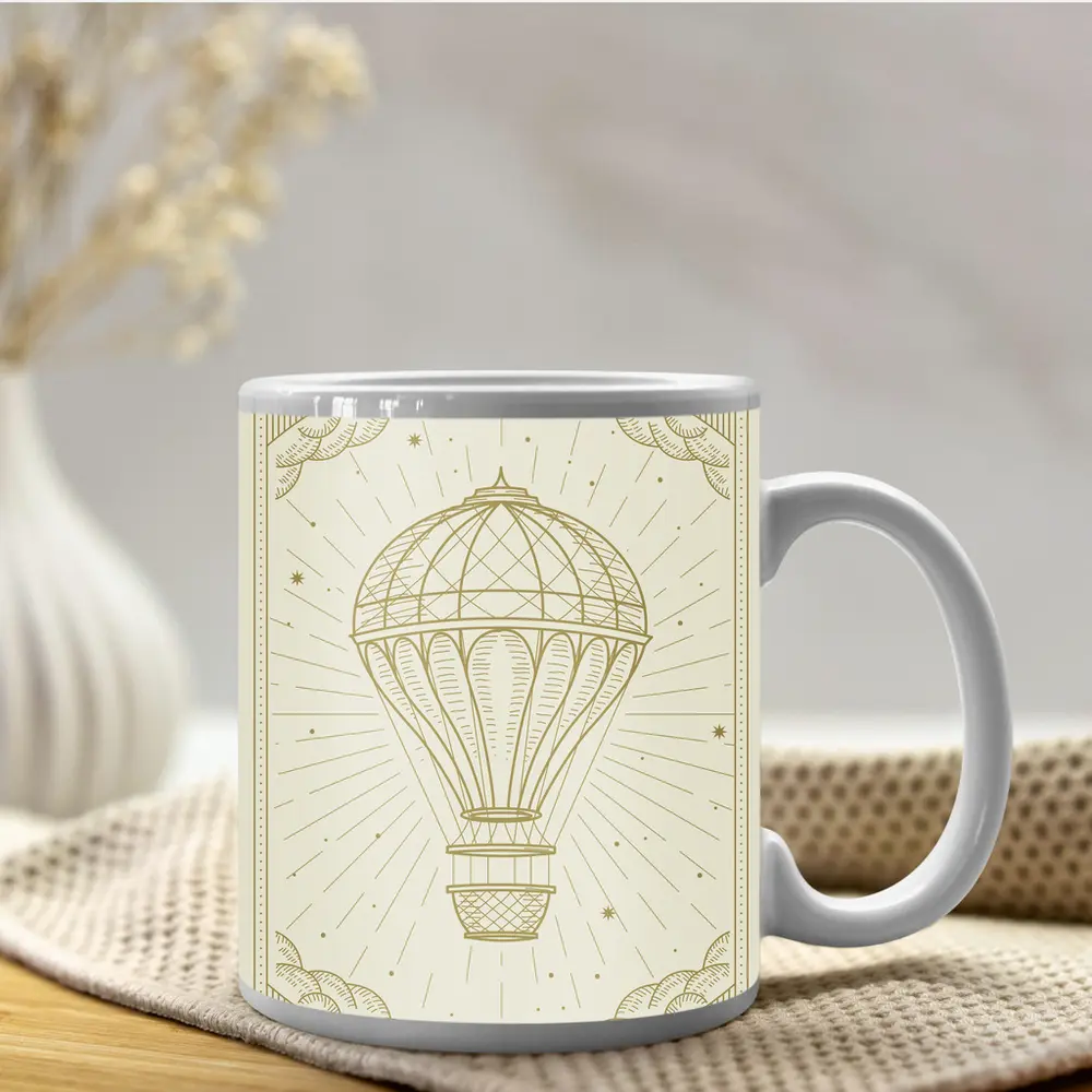 Vintage Hot Air Balloon Engraving Gold Art – Mugs