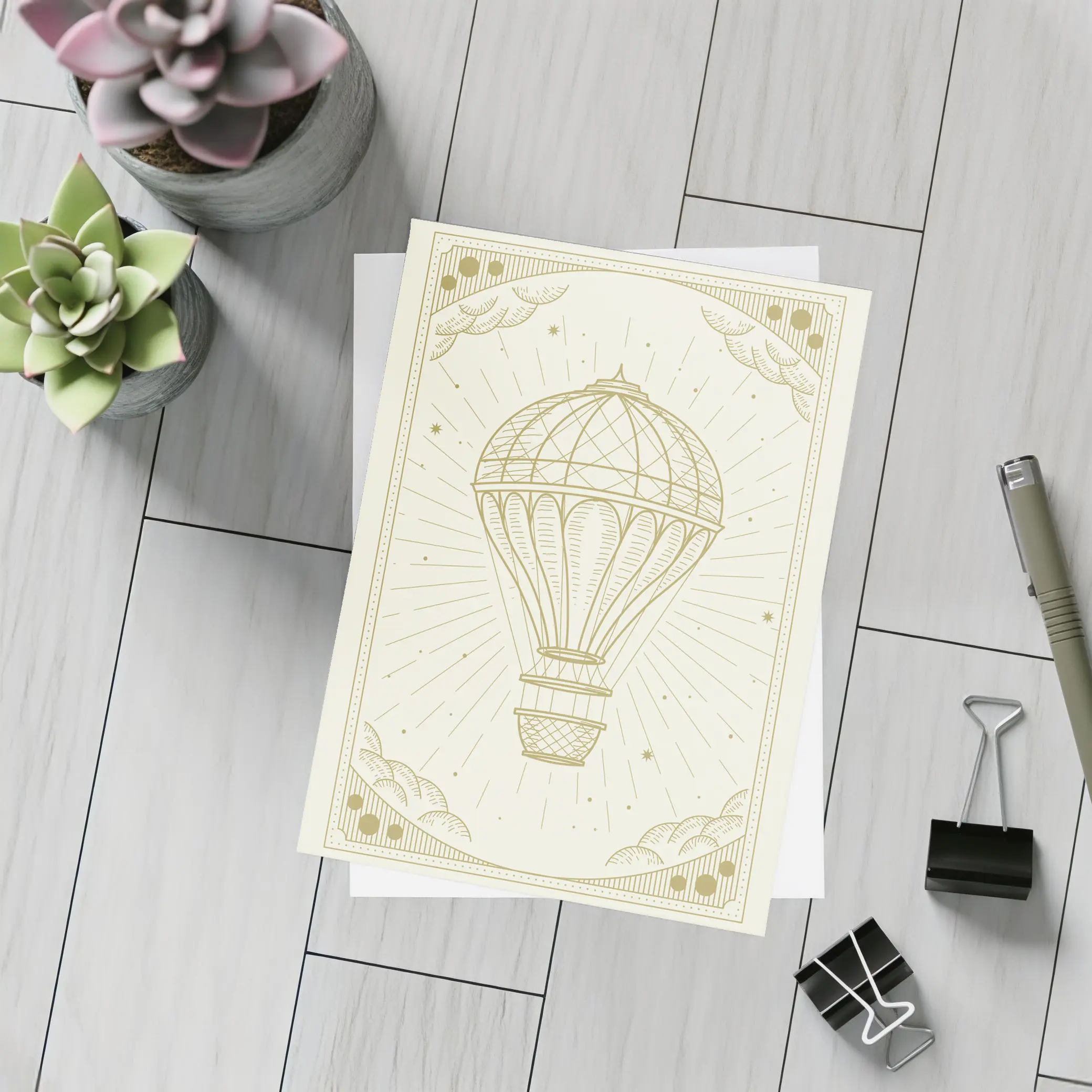 Vintage Hot Air Balloon Engraving Gold Art – Postcards