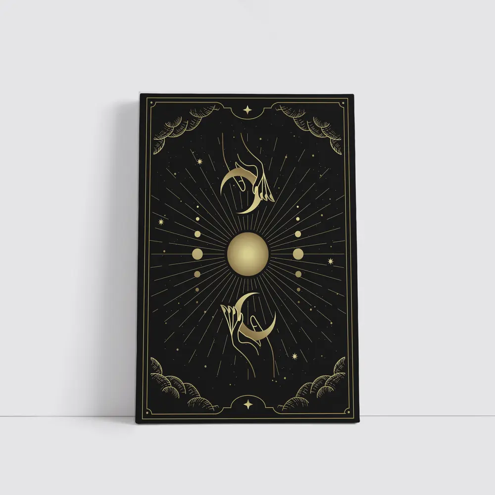 Mystical Hands Crescent Moon Gold Black – Wall Art