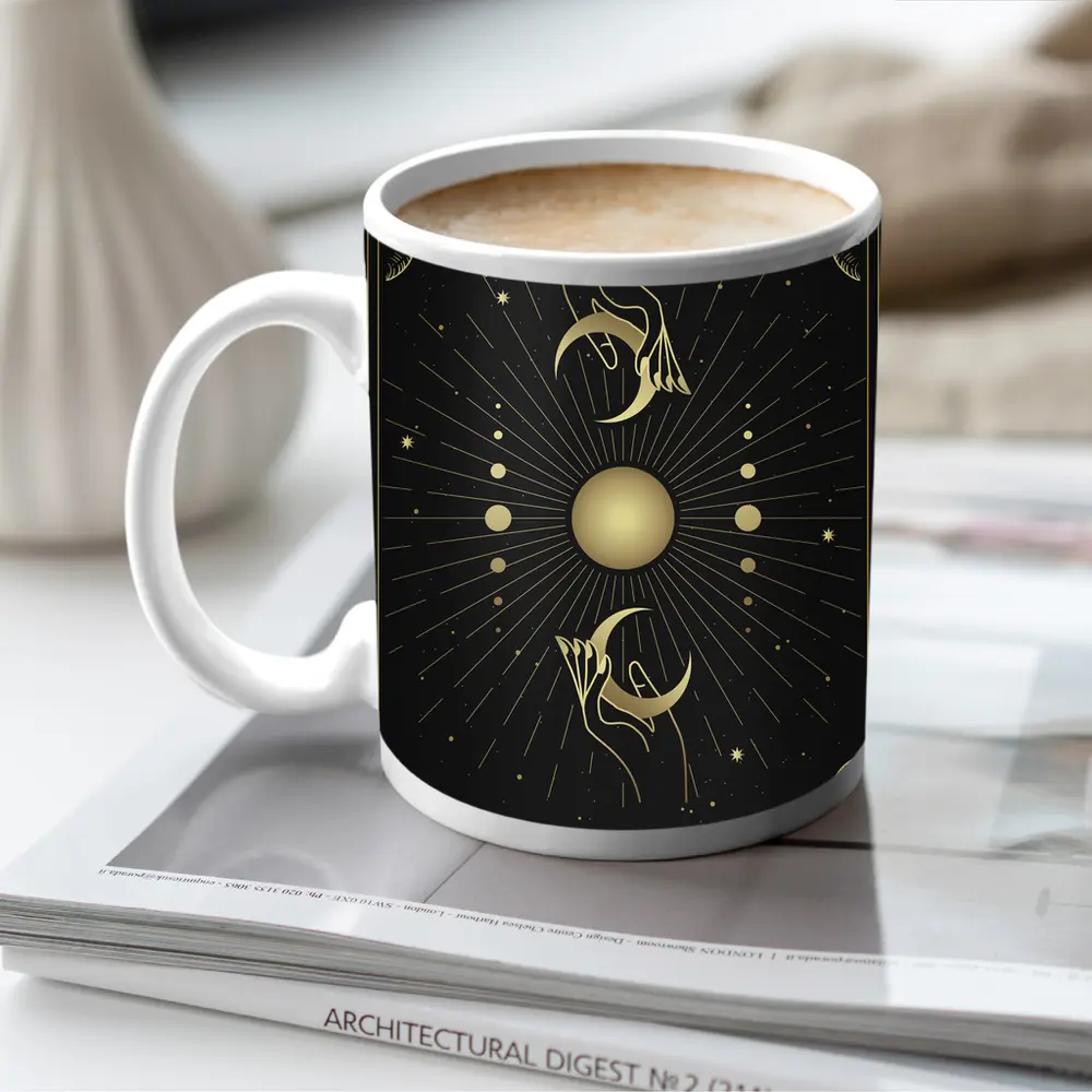 Mystical Hands Crescent Moon Gold Black – Mugs