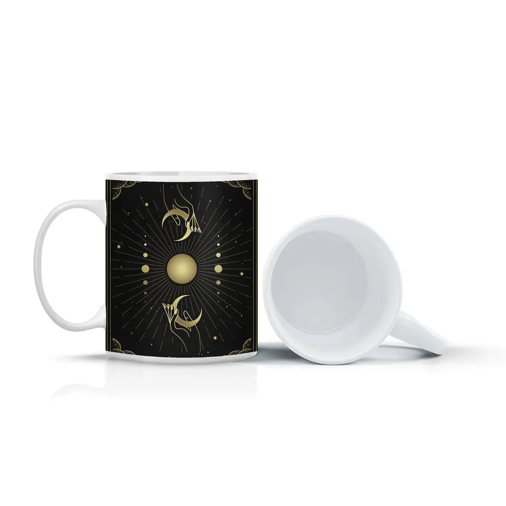 Mystical Hands Crescent Moon Gold Black – Mugs