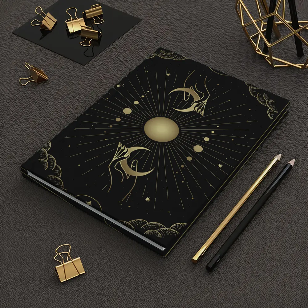 Mystical Hands Crescent Moon Gold Black – Notebooks