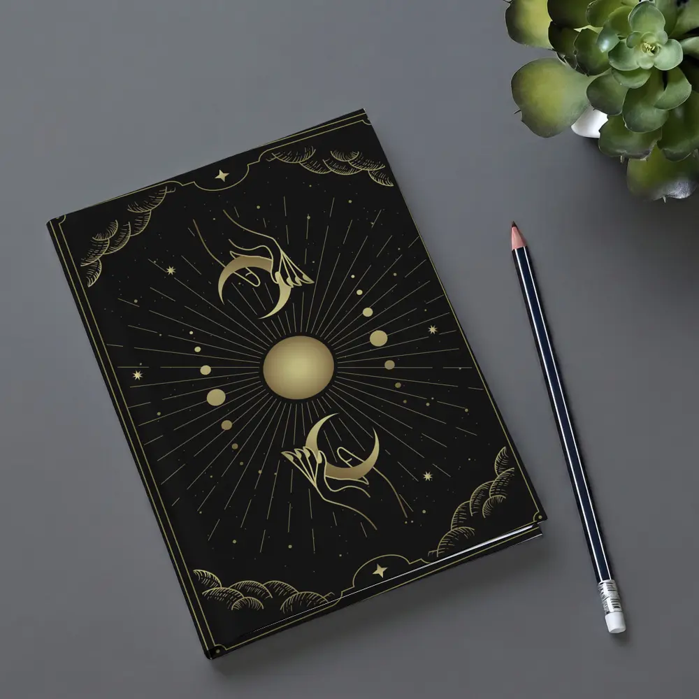 Mystical Hands Crescent Moon Gold Black – Notebooks
