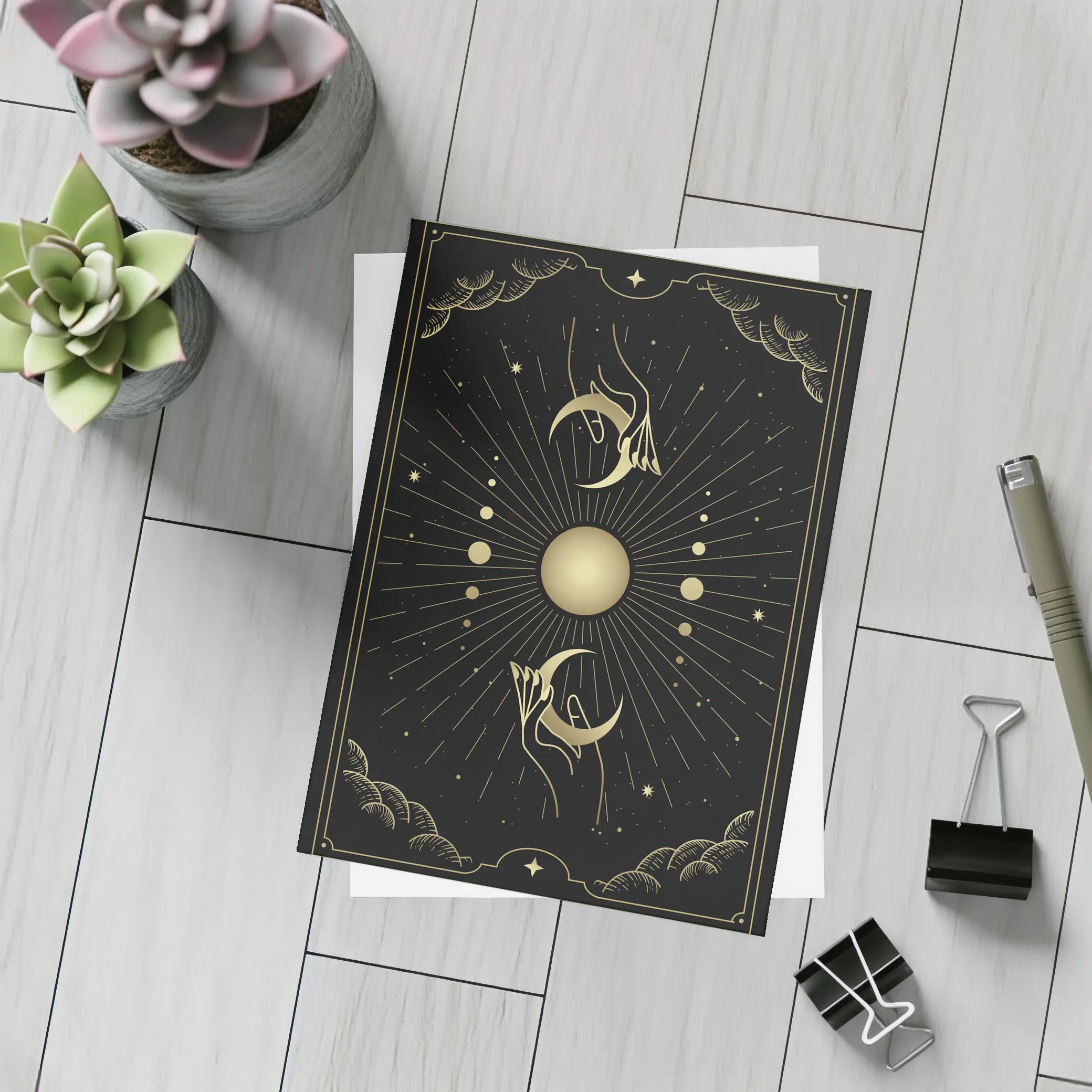 Mystical Hands Crescent Moon Gold Black – Postcards