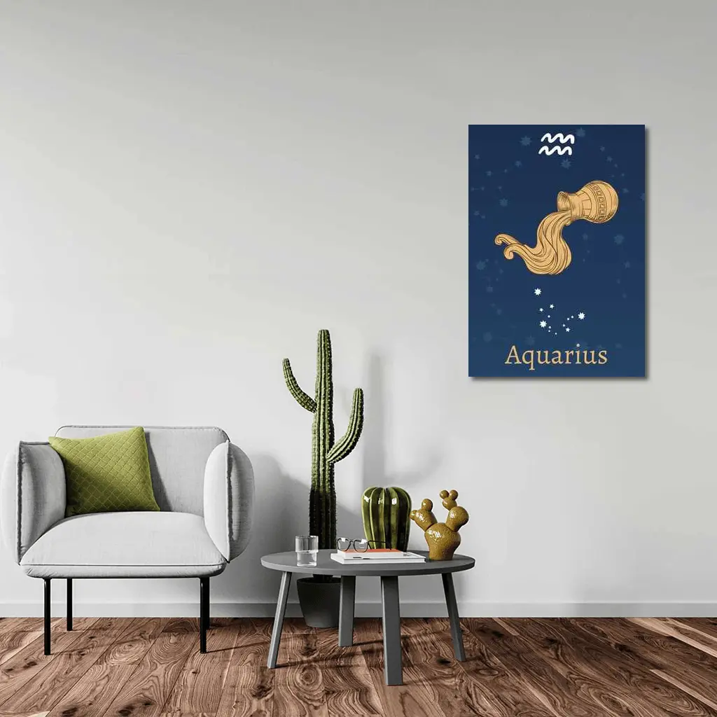 Aquarius Zodiac Sign Deep Blue Constellation Art – Wall Art
