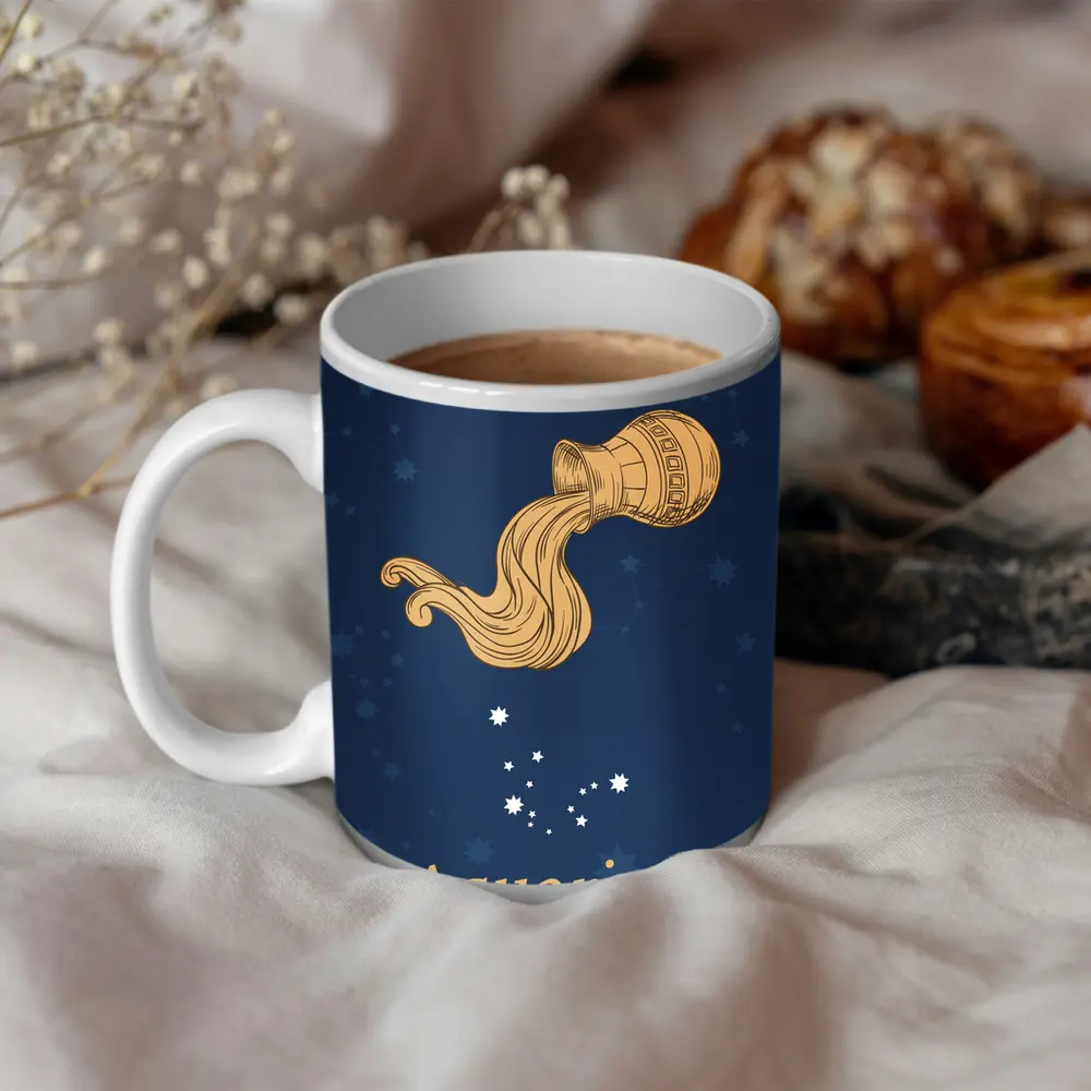 Aquarius Zodiac Sign Deep Blue Constellation Art – Mugs