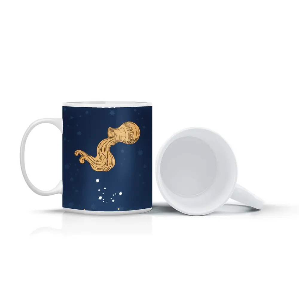 Aquarius Zodiac Sign Deep Blue Constellation Art – Mugs
