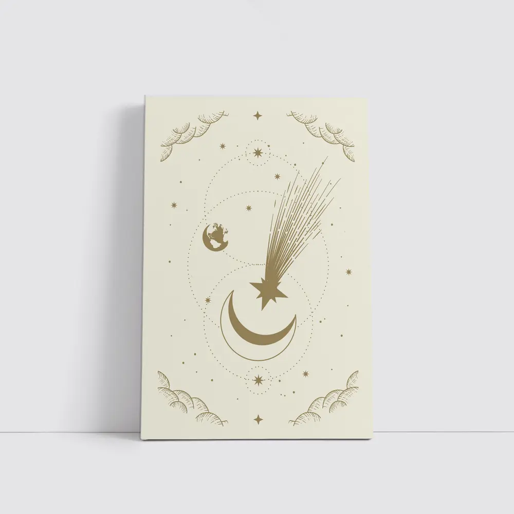 Celestial Moon Shooting Star Gold Art – Wall Art