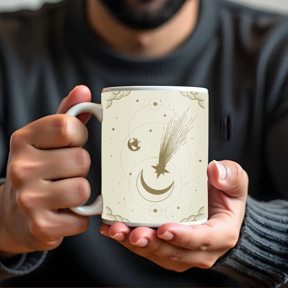 Celestial Moon Shooting Star Gold Art – Mugs