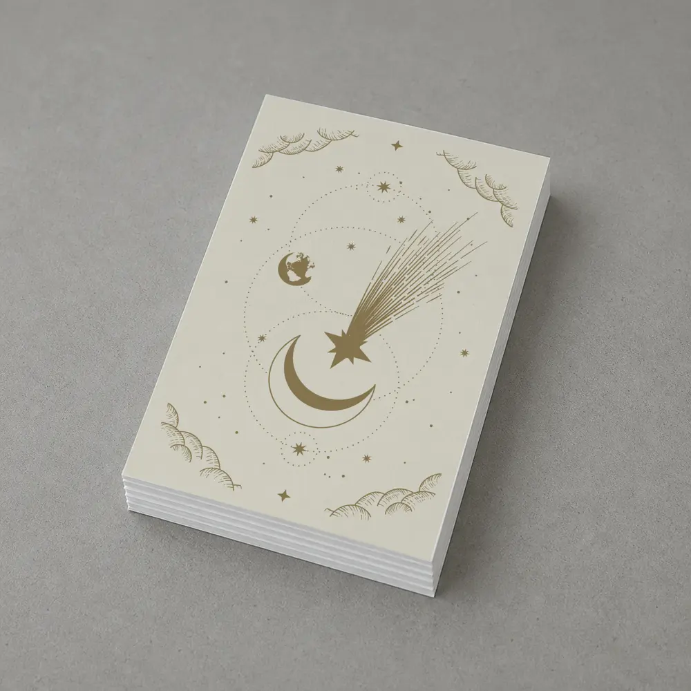 Celestial Moon Shooting Star Gold Art – Postcards