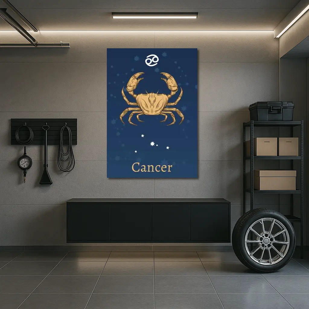 Cancer Zodiac Sign Gold Crab Navy – Wall Art