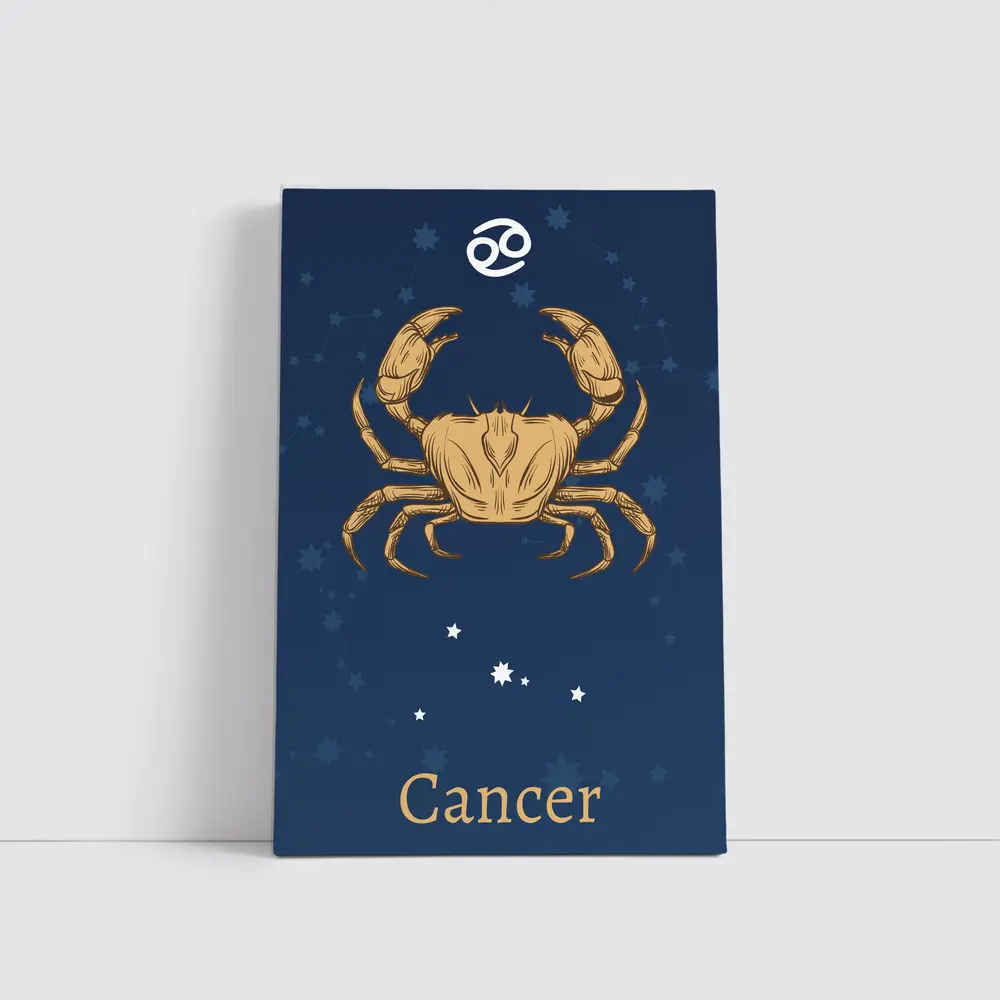 Cancer Zodiac Sign Gold Crab Navy – Wall Art