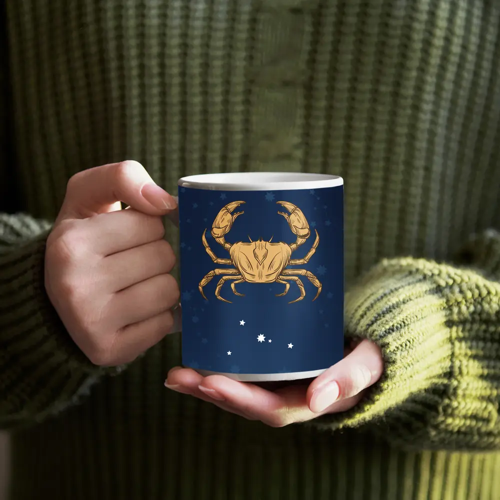 Cancer Zodiac Sign Gold Crab Navy – Mugs