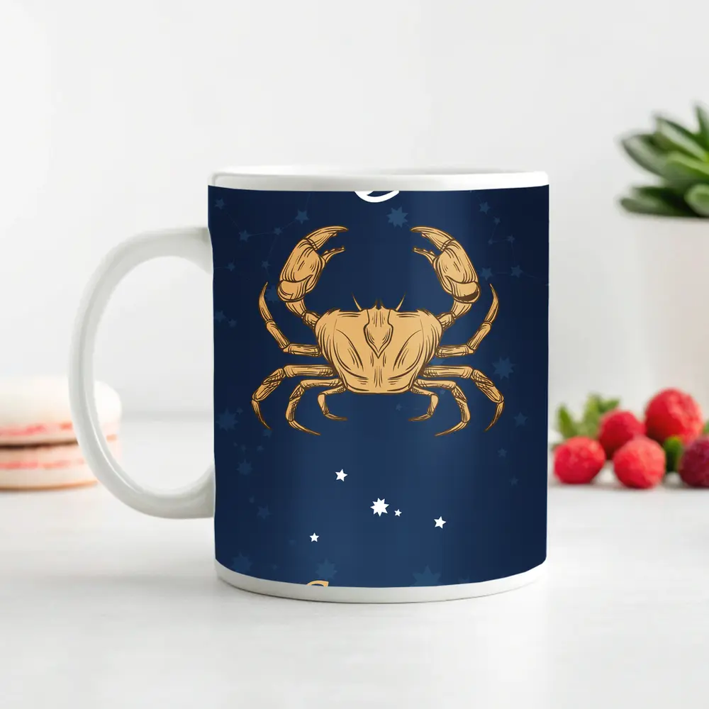 Cancer Zodiac Sign Gold Crab Navy – Mugs