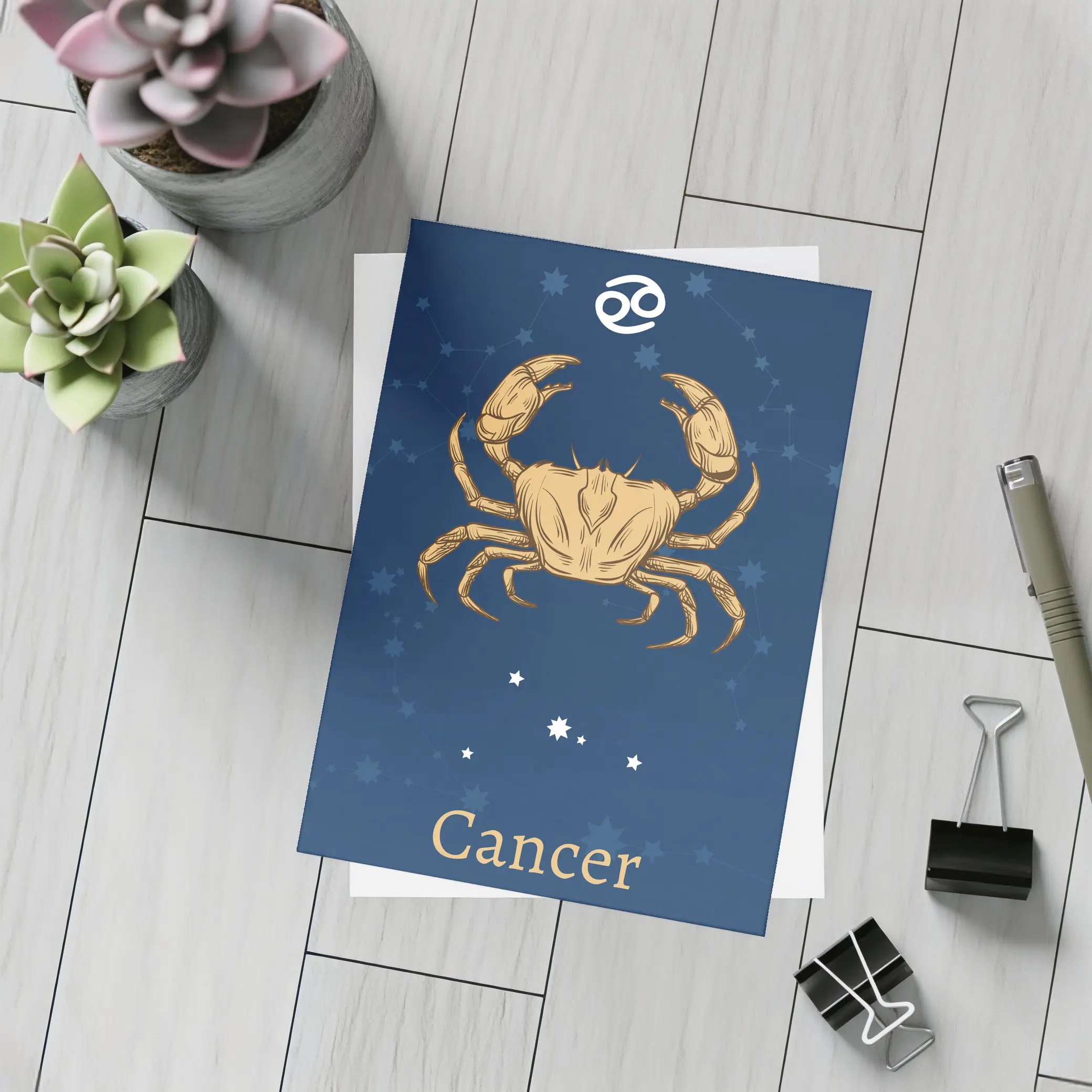 Cancer Zodiac Sign Gold Crab Navy – Postcards