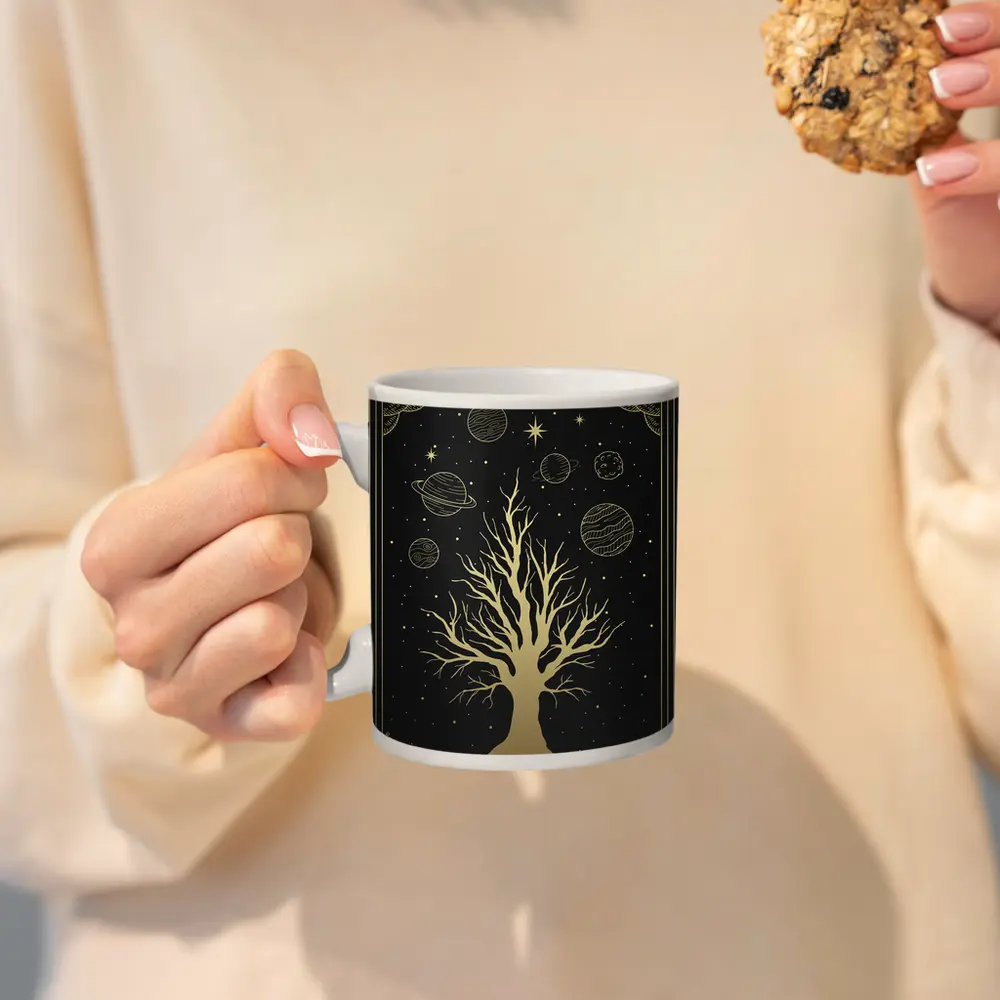 Celestial Tree Gold Stars Planets Dark – Mugs