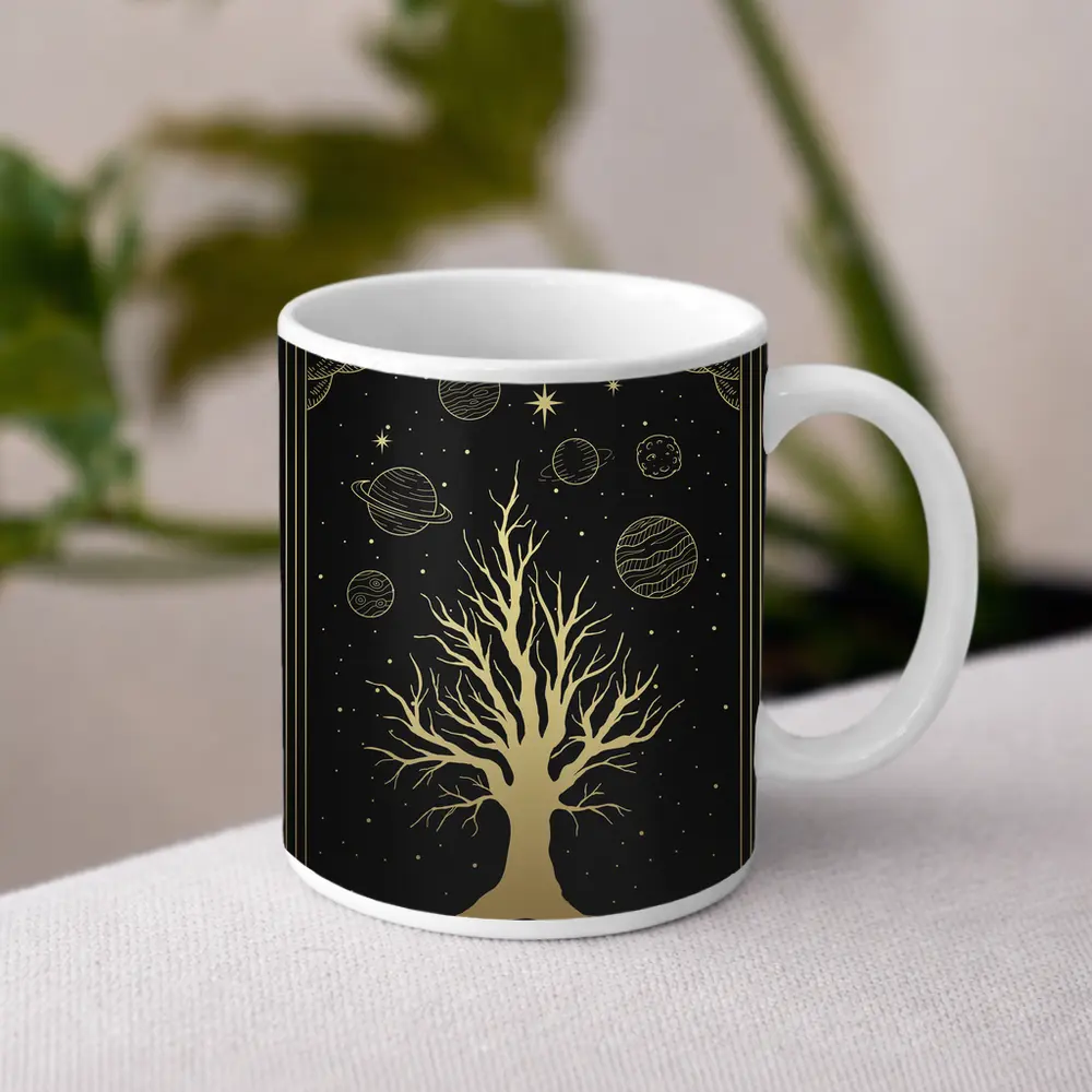 Celestial Tree Gold Stars Planets Dark – Mugs
