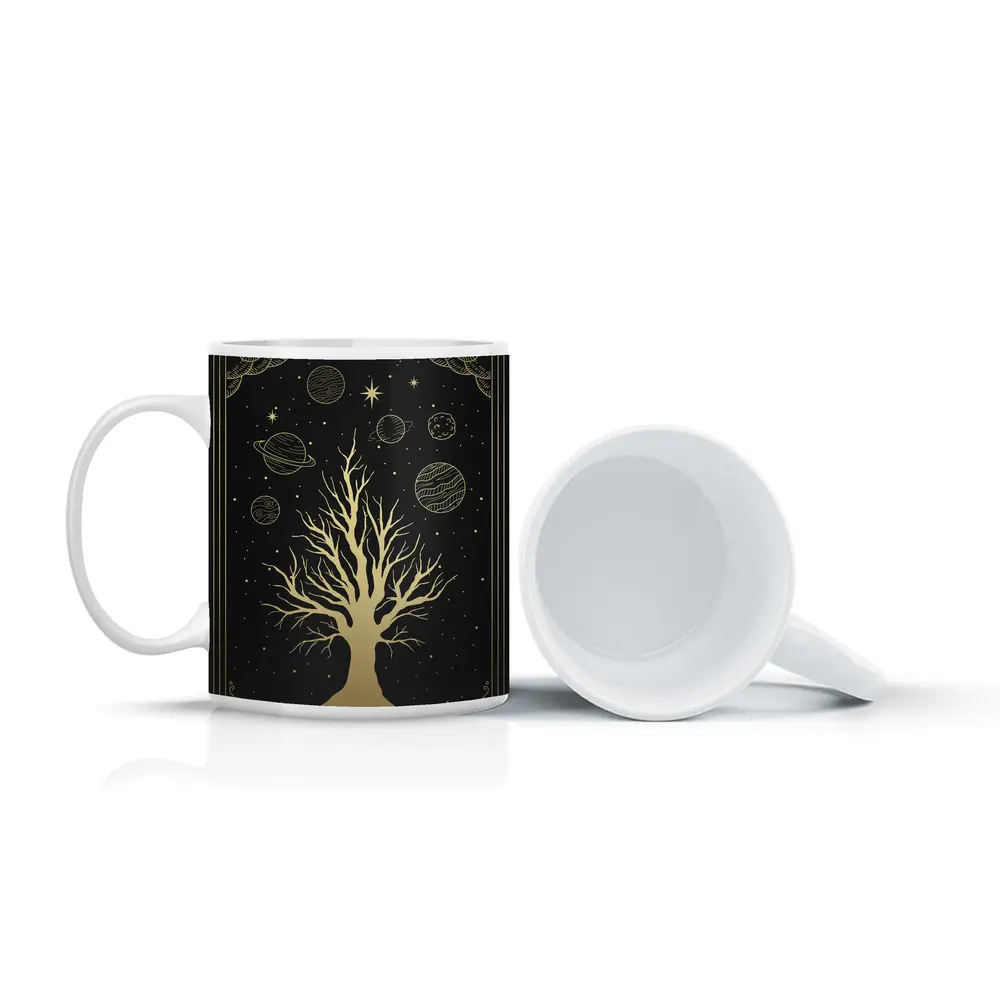 Celestial Tree Gold Stars Planets Dark – Mugs