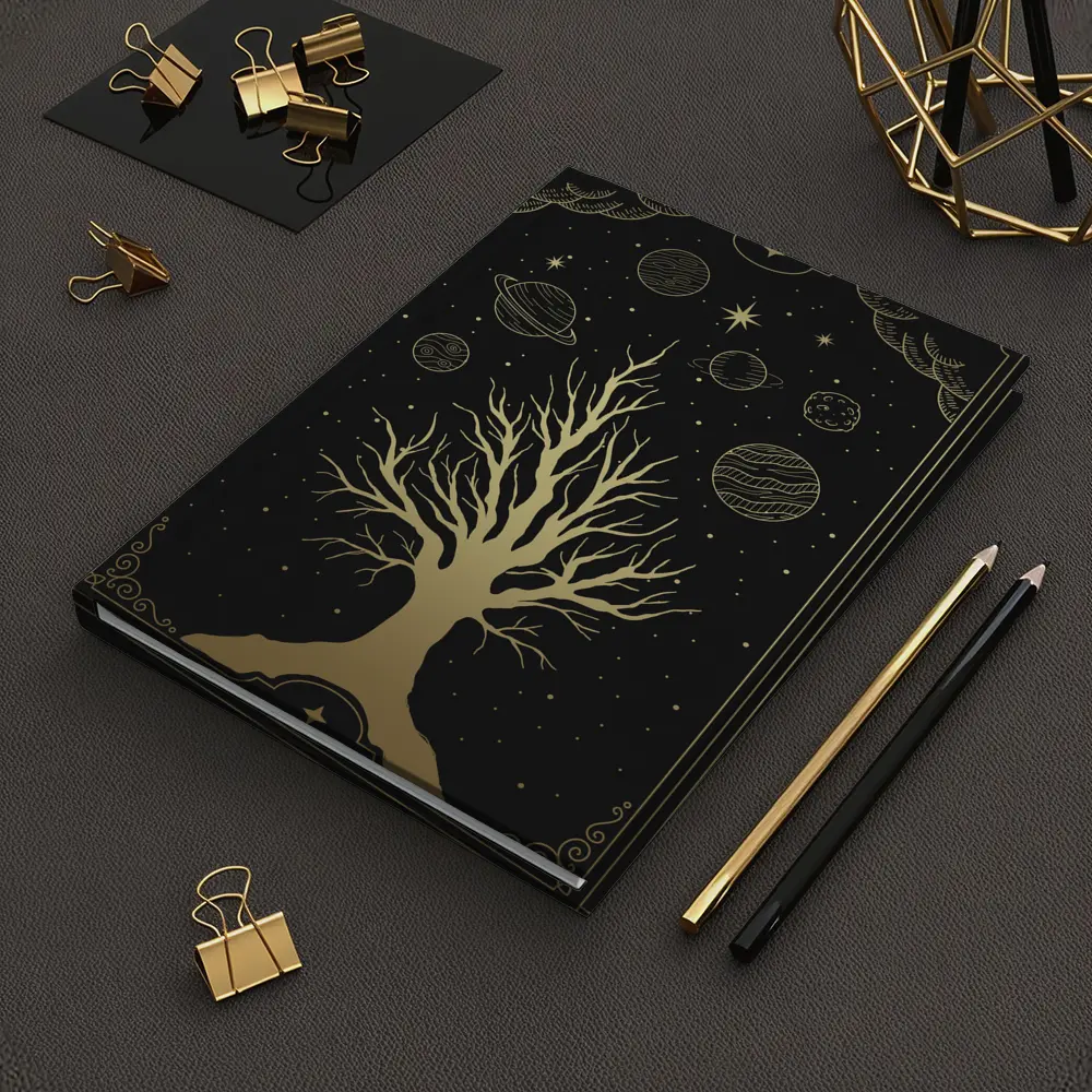 Celestial Tree Gold Stars Planets Dark – Notebooks