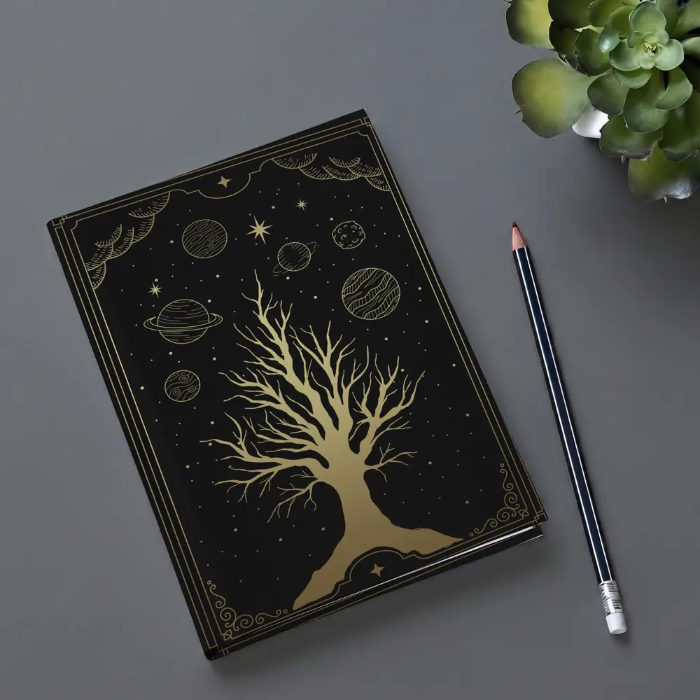 Celestial Tree Gold Stars Planets Dark – Notebooks