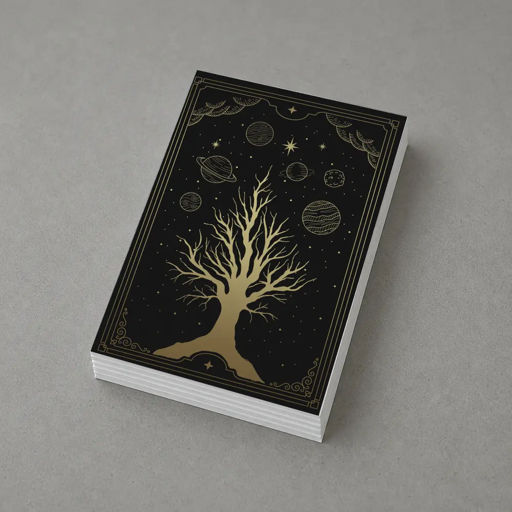 Celestial Tree Gold Stars Planets Dark – Postcards