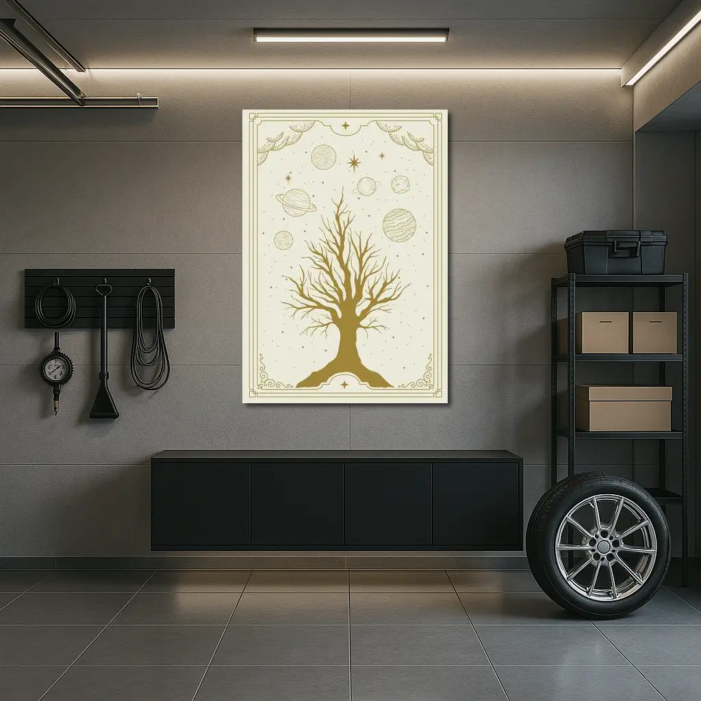Celestial Tree Gold Planets Cosmic Art – Wall Art